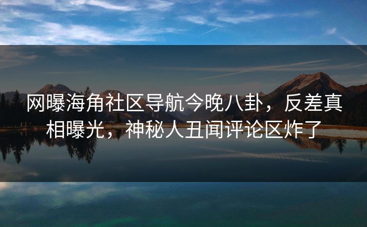 网曝海角社区导航今晚八卦，反差真相曝光，神秘人丑闻评论区炸了