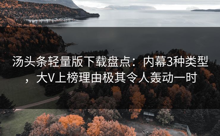 汤头条轻量版下载盘点：内幕3种类型，大V上榜理由极其令人轰动一时